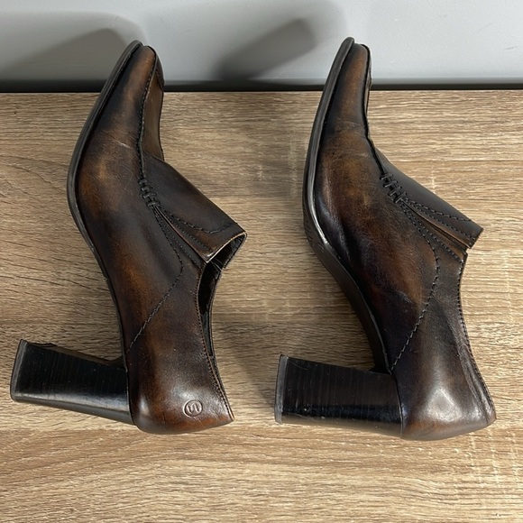 Vintage Y2K Square Toe Distressed Look Brown Leather Heels Chunky Rectangular 40 - Picture 4 of 12